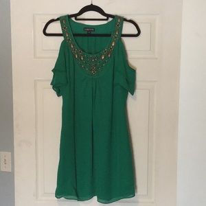 Off shoulder- beaded -emerald green dress-size M